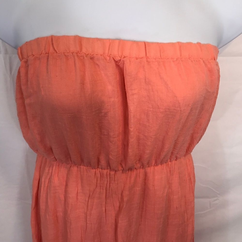 Just Be Strapless Coral Tulip-Front Maxi Dress - Picture 2 of 7